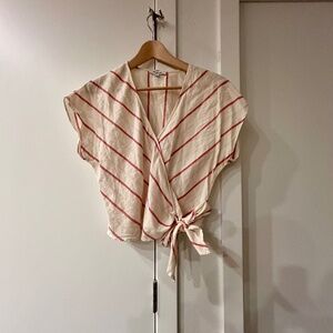 Madewell cream and red striped tie-front top – size M
